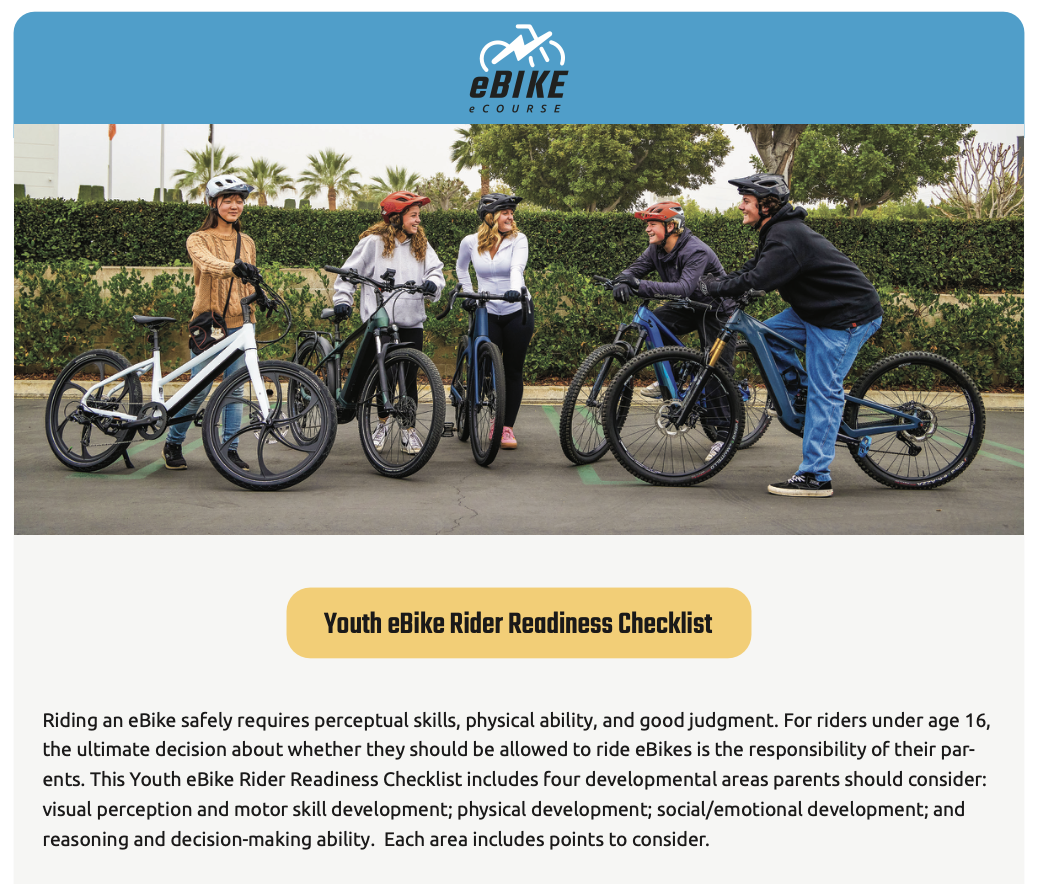 Youth eBike Rider Readiness Checklist